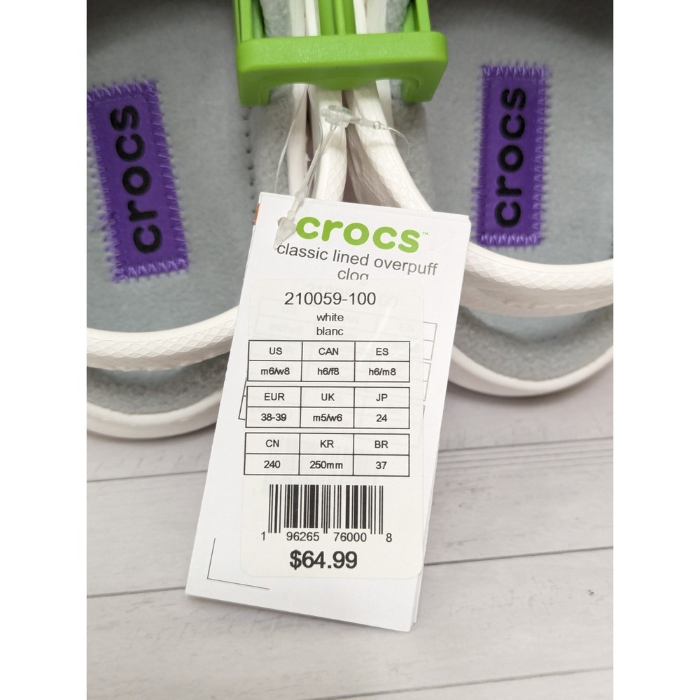 Adult Crocs Classic Lined Overpuff Clog Size W-8 M-6 WHITE Warm Slip On Slippers - Picture 3 of 12